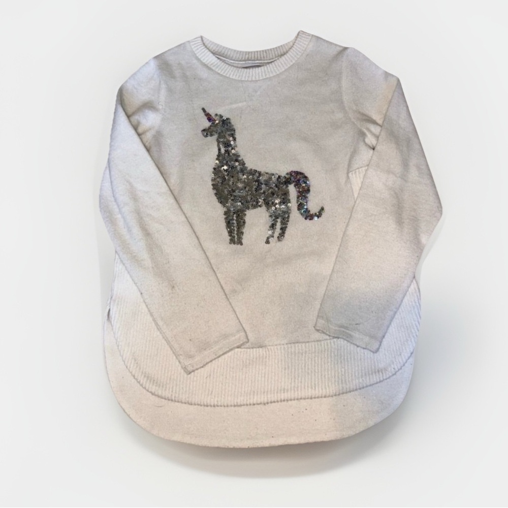 ColorTree Ivory Llama-Unicorn Sequin Kids Sweater,‎ M (10-12)